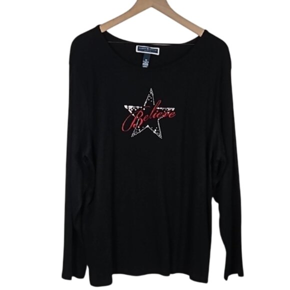 Karen Scott Tops - Karen Scott Womens Long Sleeve Christmas Top 3X Holiday Festive Embroidery Star